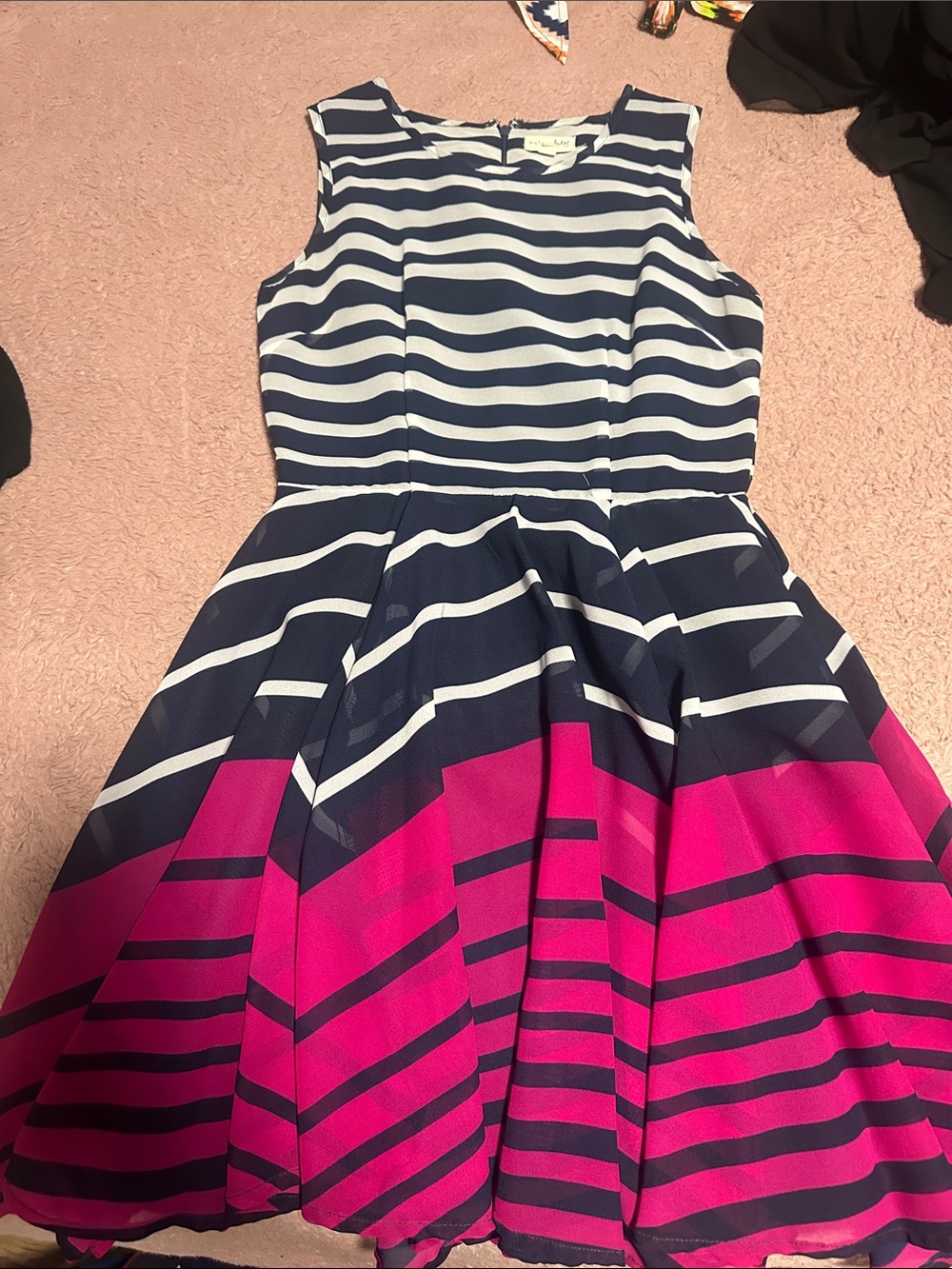 Maison Jules Navy, White & Hot Pink Striped Fit-and-Flare Dress